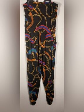 UPS & Downs Women’s 2XL Chain-Print Skinny Jumpsuit W/Multicolor Stripe Accent